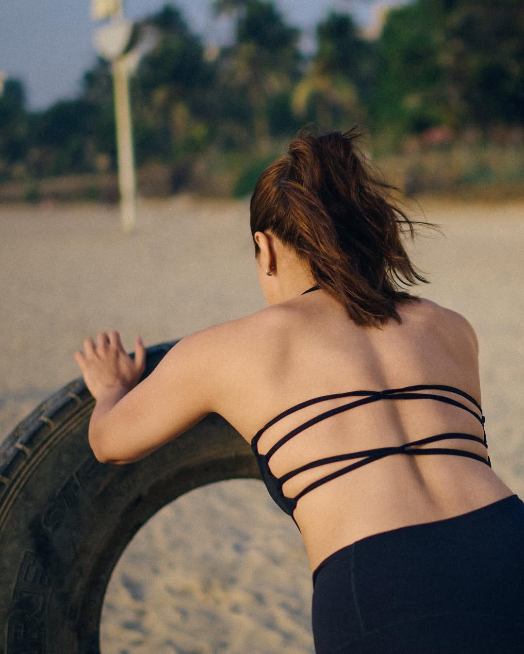 Actress Sharvari's Beach Workout is On Point with Tyre Training in Black Outfit