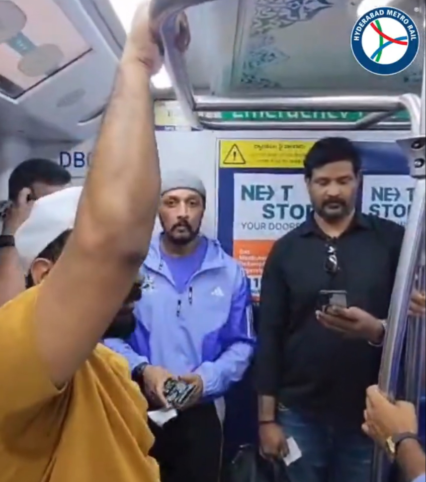 CCL 2025: Actor kichcha Sudeep travels in hyderabad metro