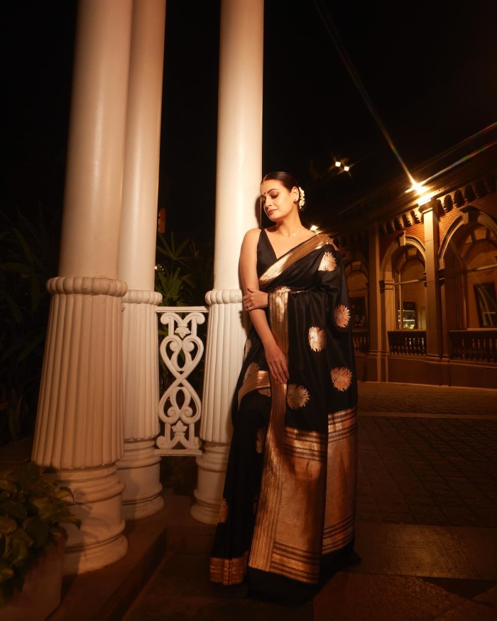 Dia Mirza Shines Bright In Classic Black Saree