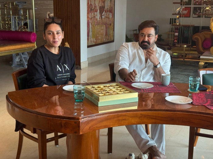 Kannada actress Ragini Dwivedi had lunch with Mohanlal at the Cochin house