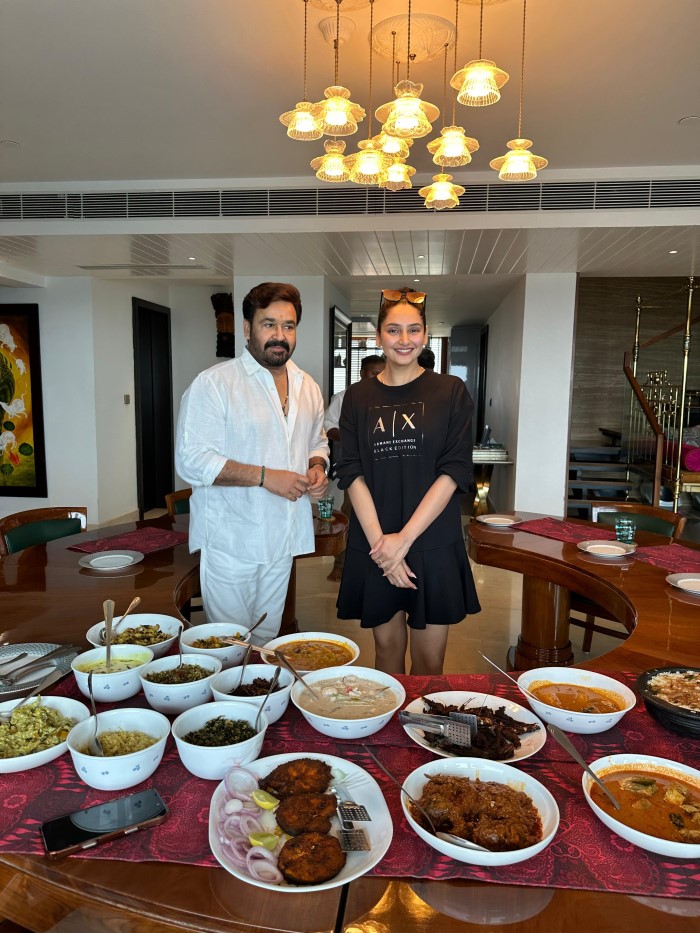 Kannada actress Ragini Dwivedi had lunch with Mohanlal at the Cochin house