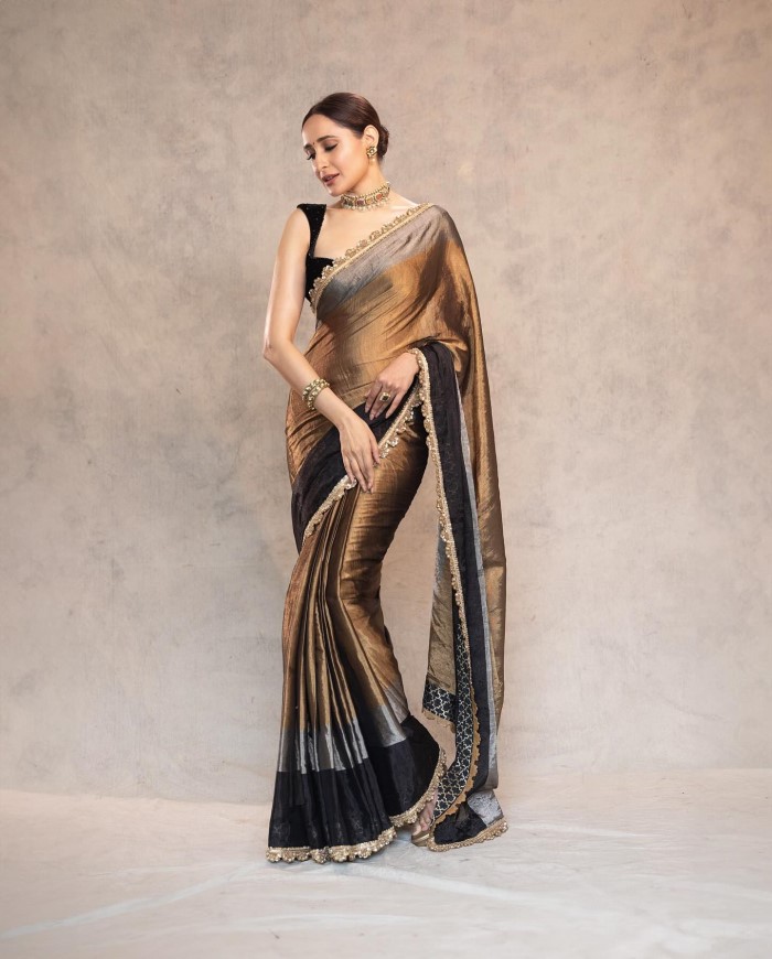 Pragya Jaiswal Stuns In A Golden Saree With Black Velvet Blouse