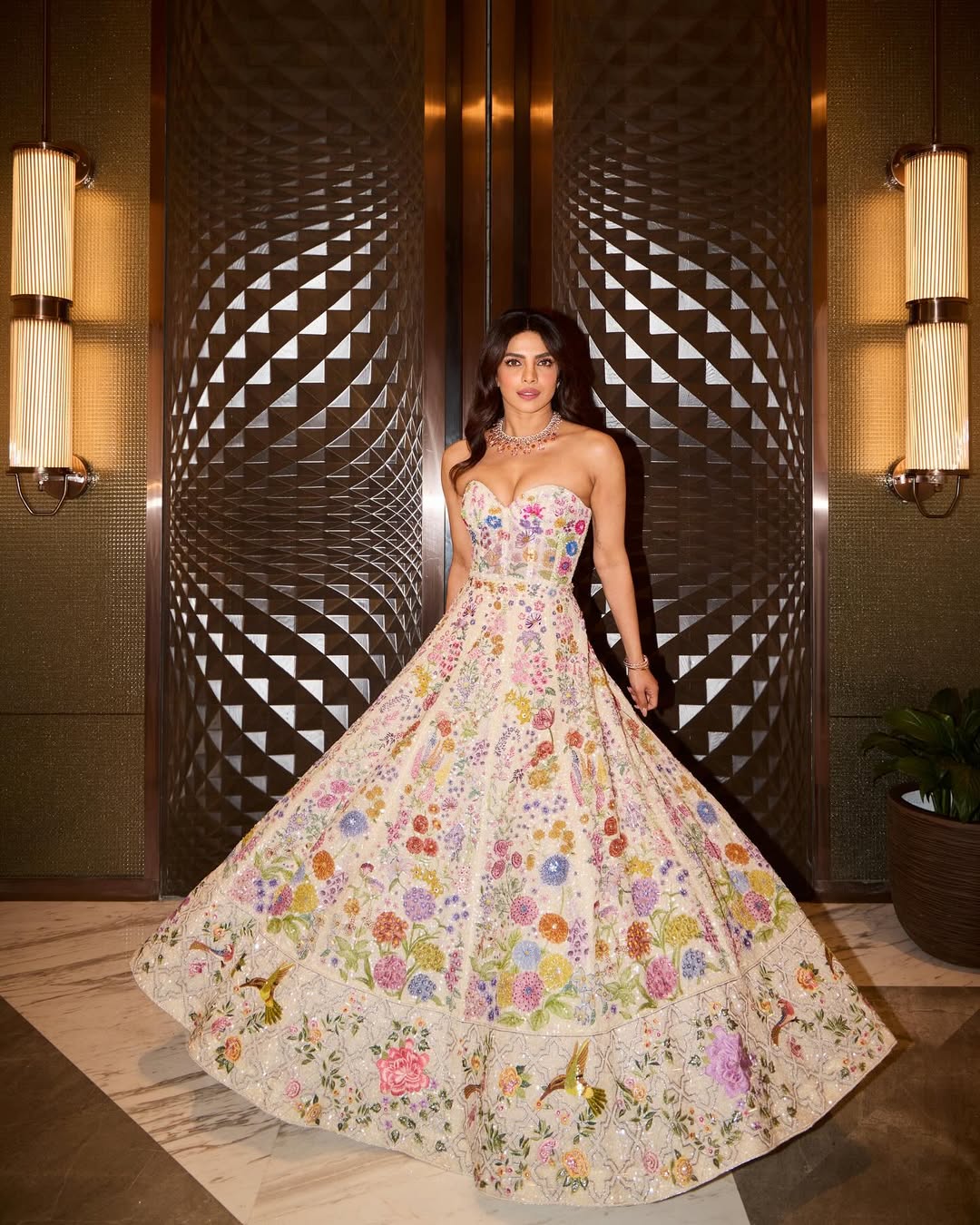 Priyanka Chopra Jonas Stuns In Custom Rahul Mishra Couture For brother Siddharth Chopra Wedding Celebration