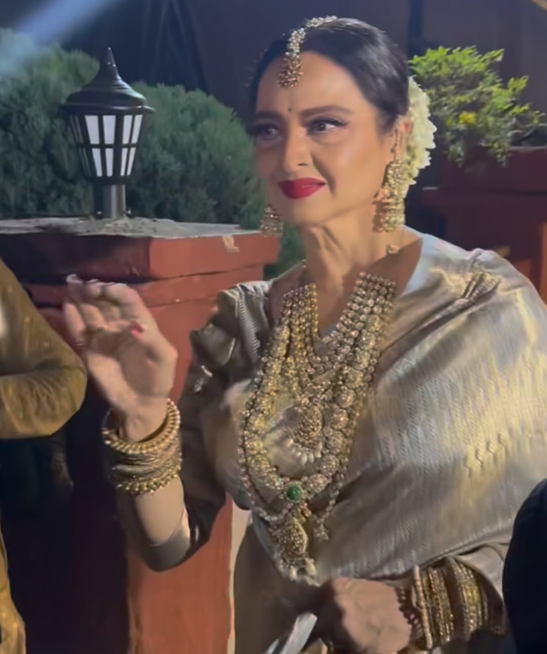 Rekha Stuns in Ivory Saree at Siddharth Chopra's Wedding with Priyanka Chopra's Jewellery
