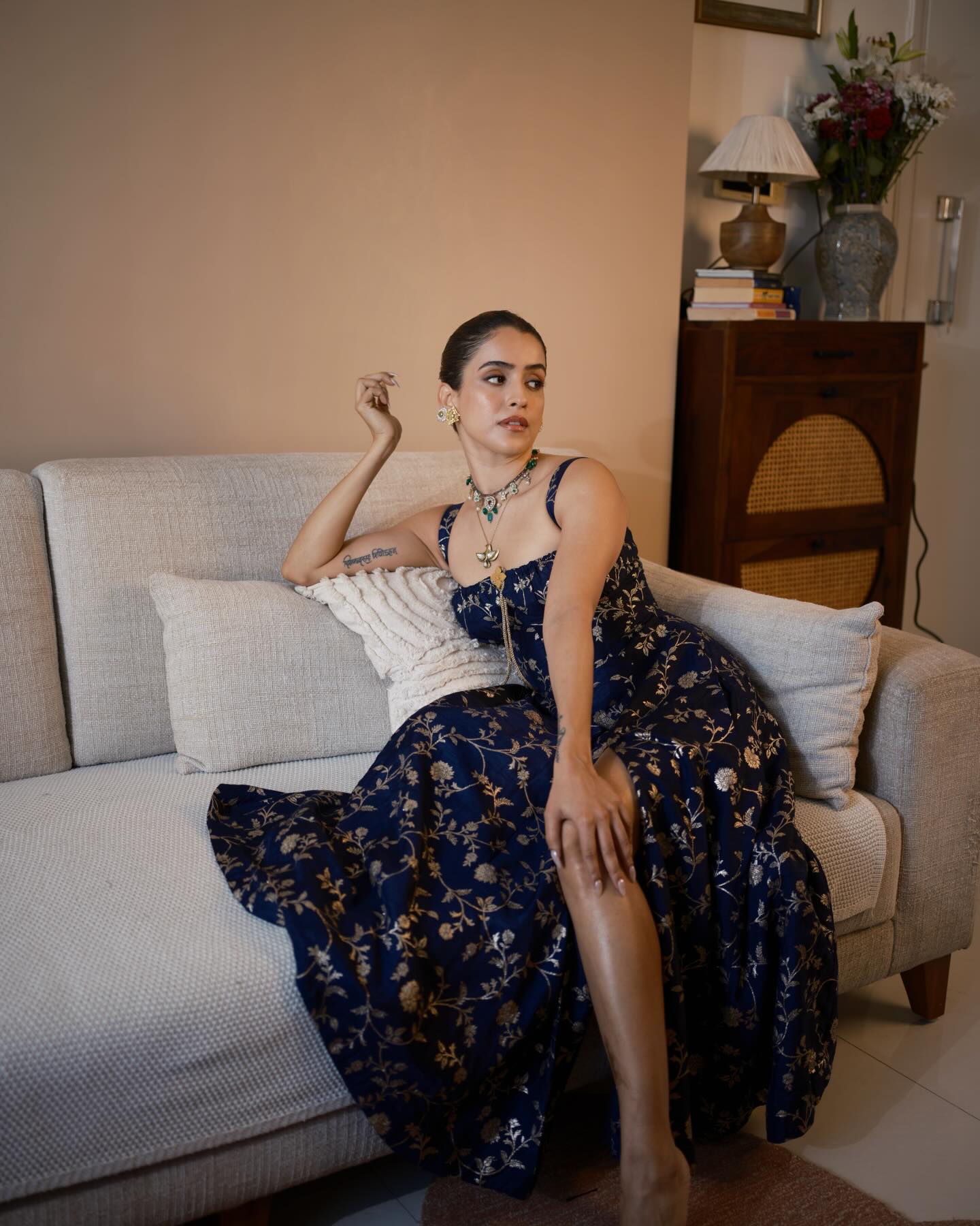 Sanya Malhotra Looks Stunning in a Chic Blue Floral Gown