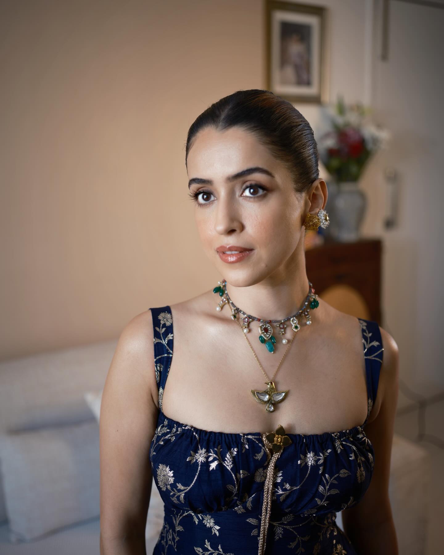 Sanya Malhotra Looks Stunning in a Chic Blue Floral Gown