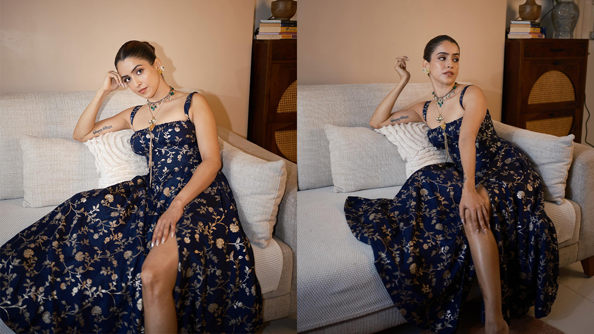 Sanya Malhotra Looks Stunning in a Chic Blue Floral Gown