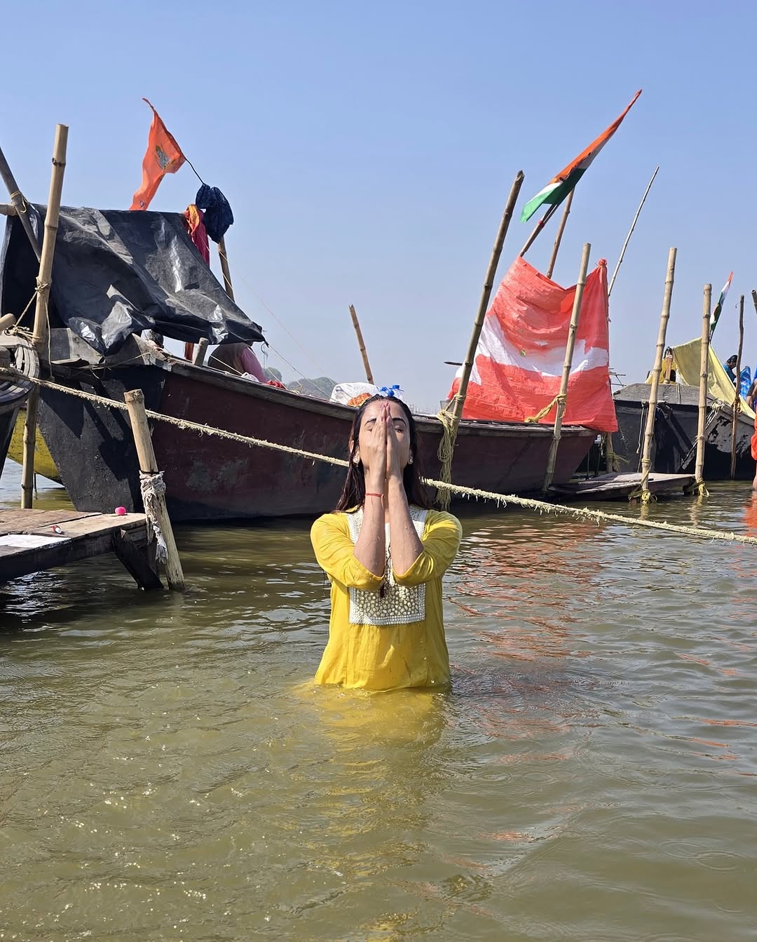 Sonal Chauhan Visits & Take Holy Dip In Sangam Prayagraj At Mahakumbh Mela 2025