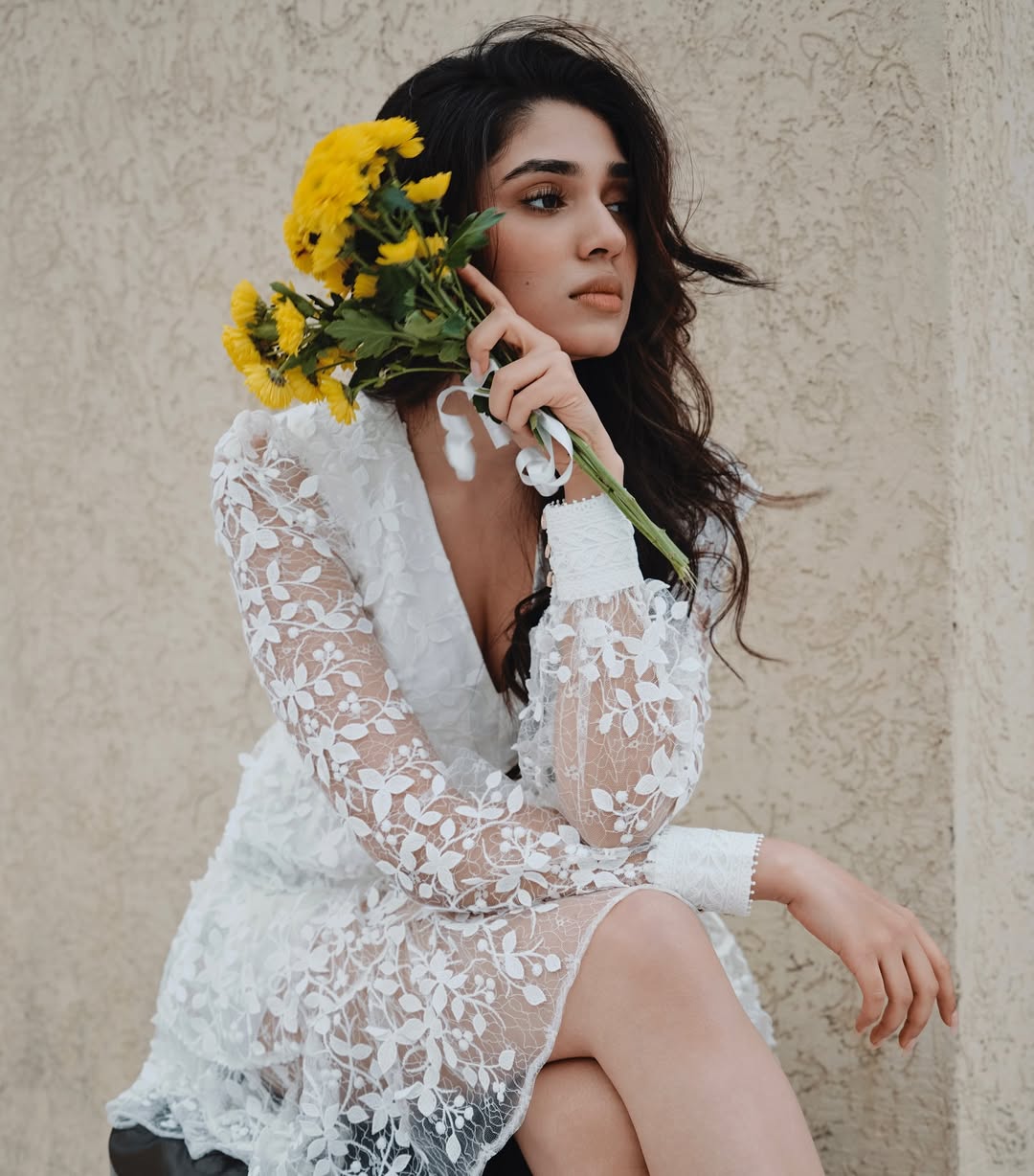 Krithi Shetty photoshoot with White Lace dress flowers is trending
