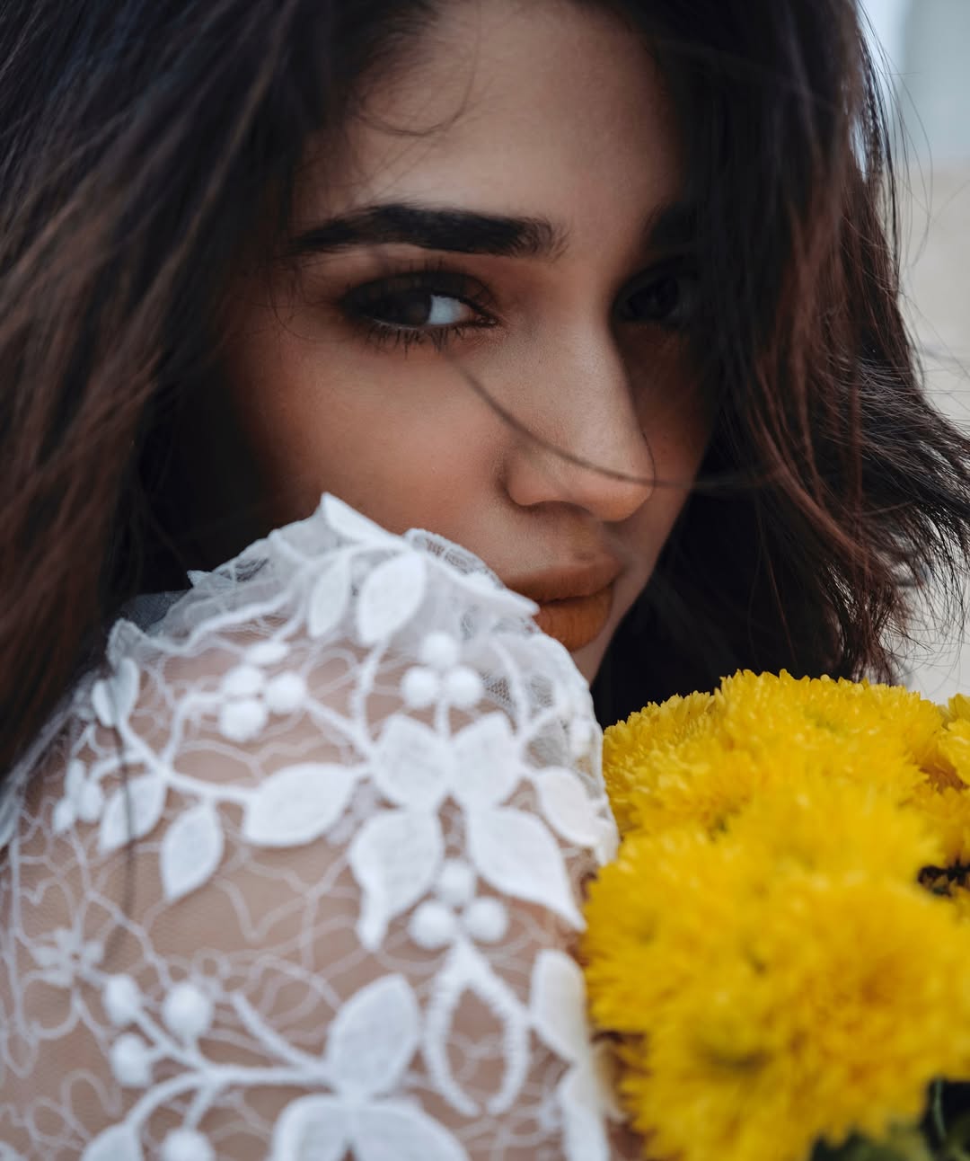 Krithi Shetty photoshoot with White Lace dress flowers is trending