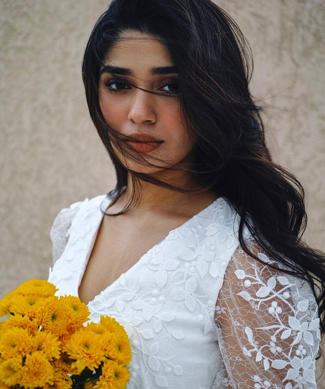 Krithi Shetty photoshoot with White Lace dress flowers is trending