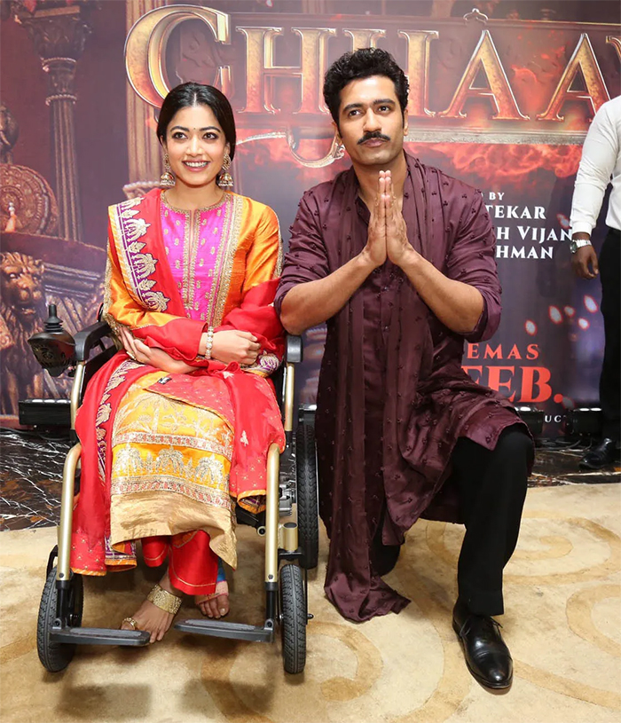 Vicky Kaushal and Rashmika Mandanna's Chhaava Movie Hyderabad Press Meet photos viral