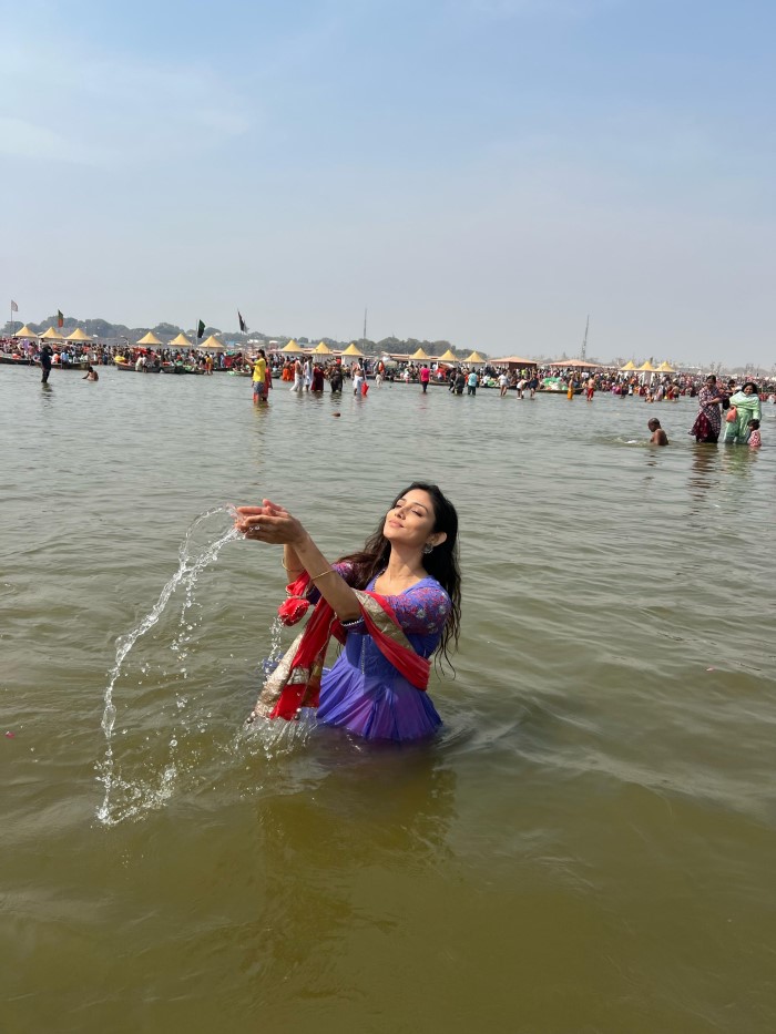 Actress Donal Bisht Takes A Sacred Dip At The Ongoing Mahakumbh Mela