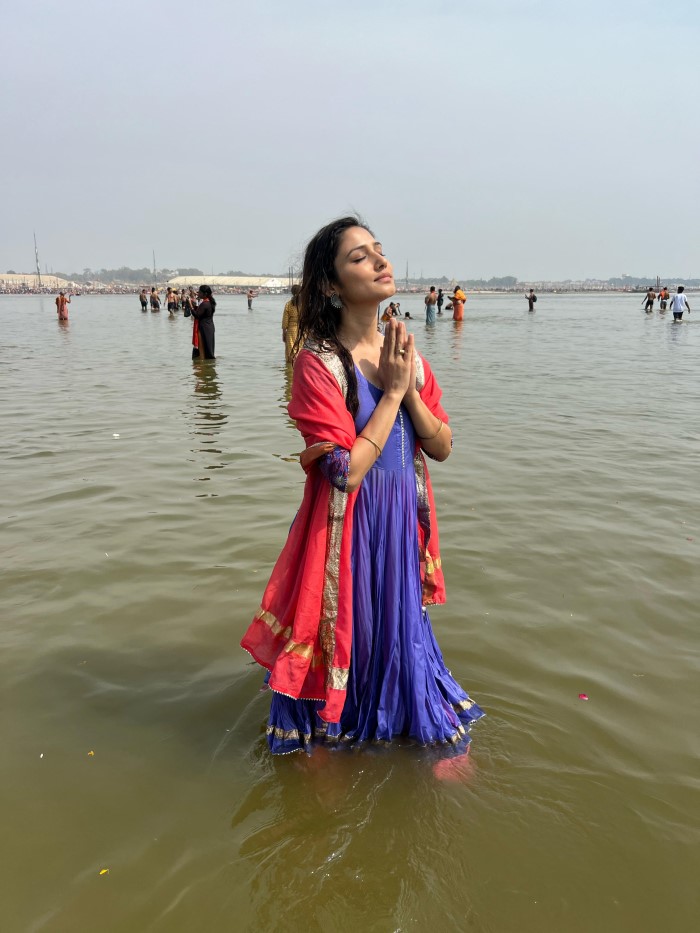 Actress Donal Bisht Takes A Sacred Dip At The Ongoing Mahakumbh Mela
