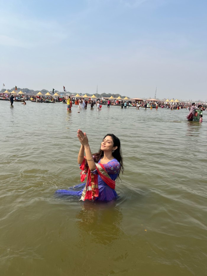 Actress Donal Bisht Takes A Sacred Dip At The Ongoing Mahakumbh Mela