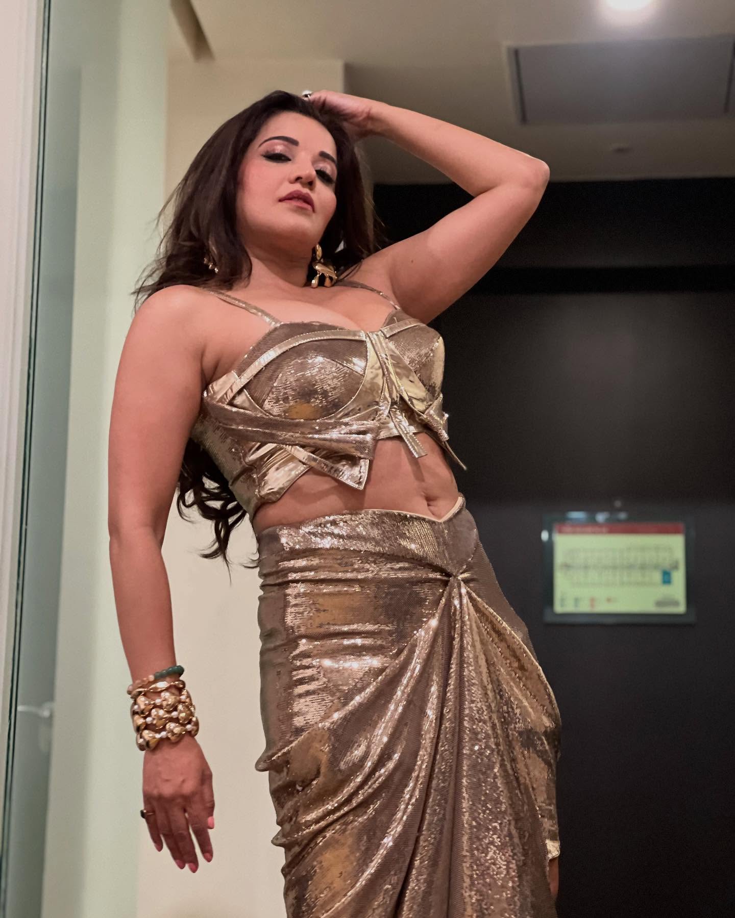 Actress Monalisa Stuns In A Glamorous Gold Outfit – Latest Photoshoot Look