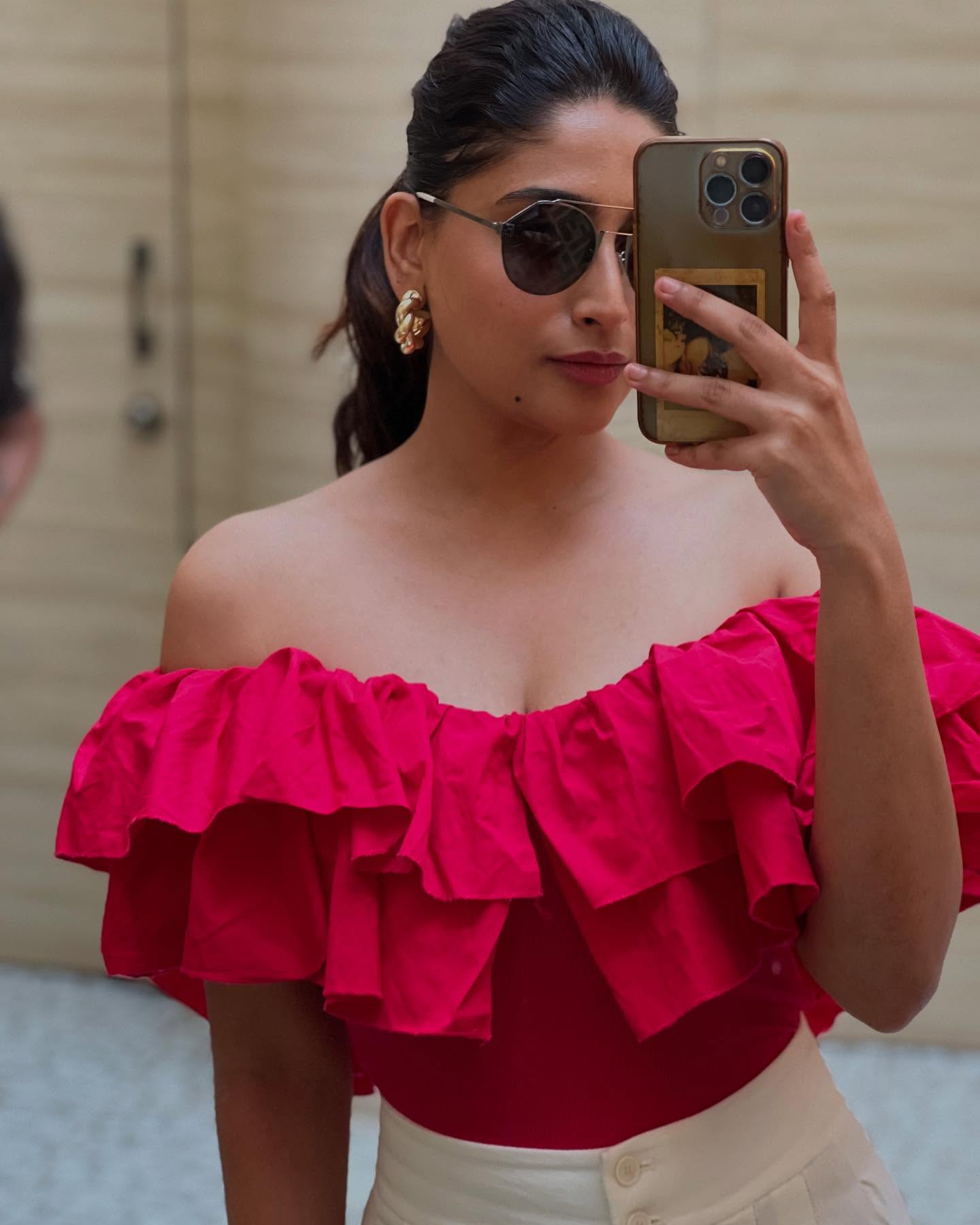 Nishvika Naidu’s Stunning Bold Red Look With White Elegance Latest Photoshoot