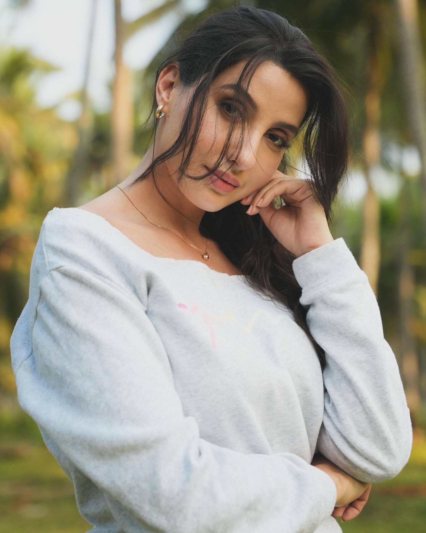 Nora Fatehi Stuns In Grey T-Shirt During Farm Photoshoot