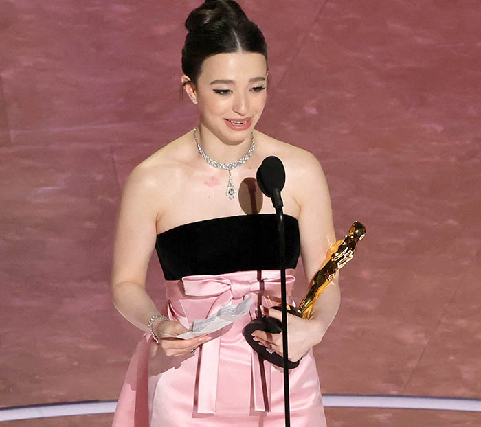 Mikey Madison accepts the Best Actress In A Leading Role award for Anora onstage during the 97th Annual Oscars at Dolby Theatre on March 02, 2025 in Hollywood, California.