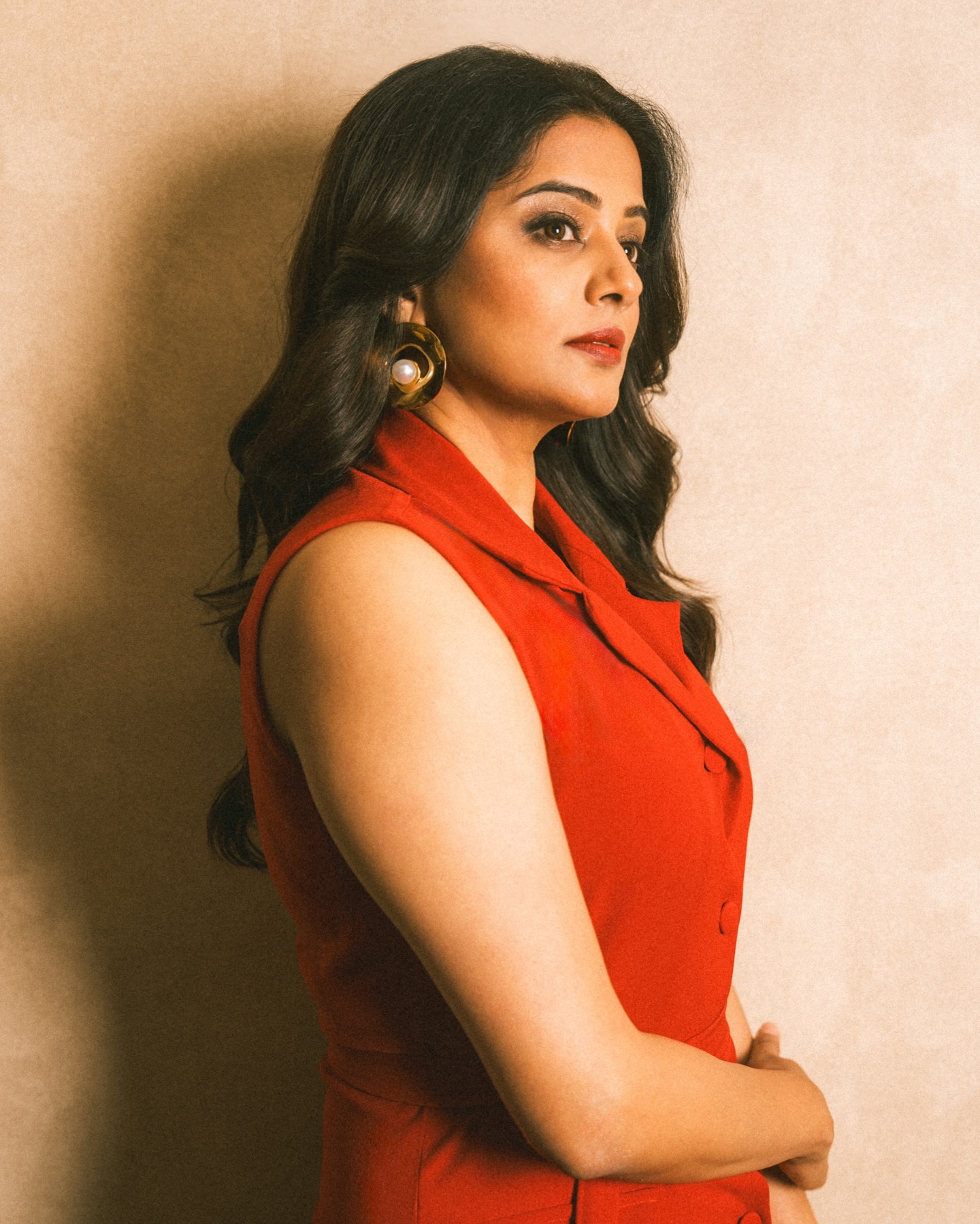 Priyamani Stuns In A Bold Red Dress Latest Photoshoot Look