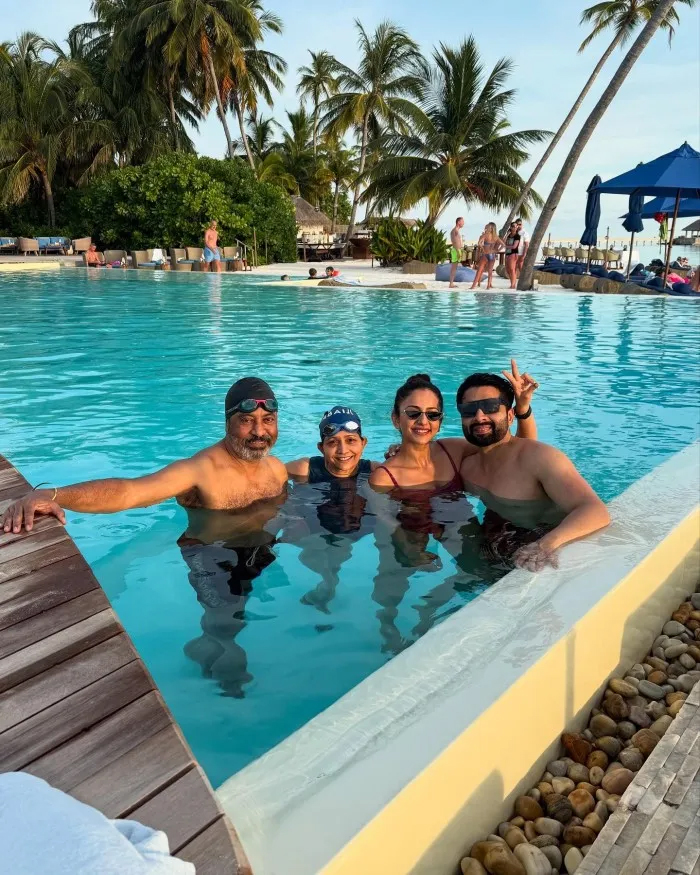 Rakul Preet Singh and Jackky Bhagnani Enjoy Joyous Family Time in the Maldives.