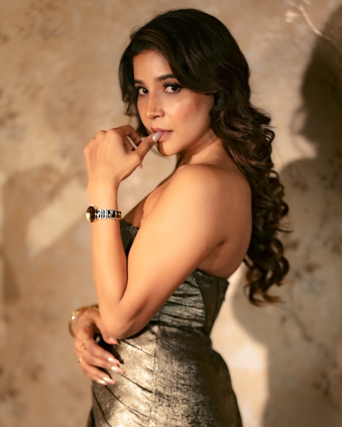 Sakshi Agarwal's Latest Bold Photoshoot Stunning Metallic Gown