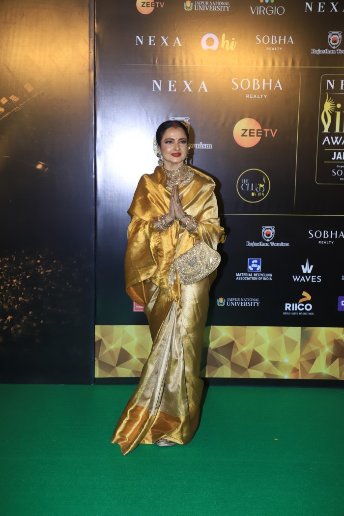Veteran Actress Rekha Radiates In Stunning Golden Kanjeevaram Saree On Day 2 Of IIFA Awards 2025