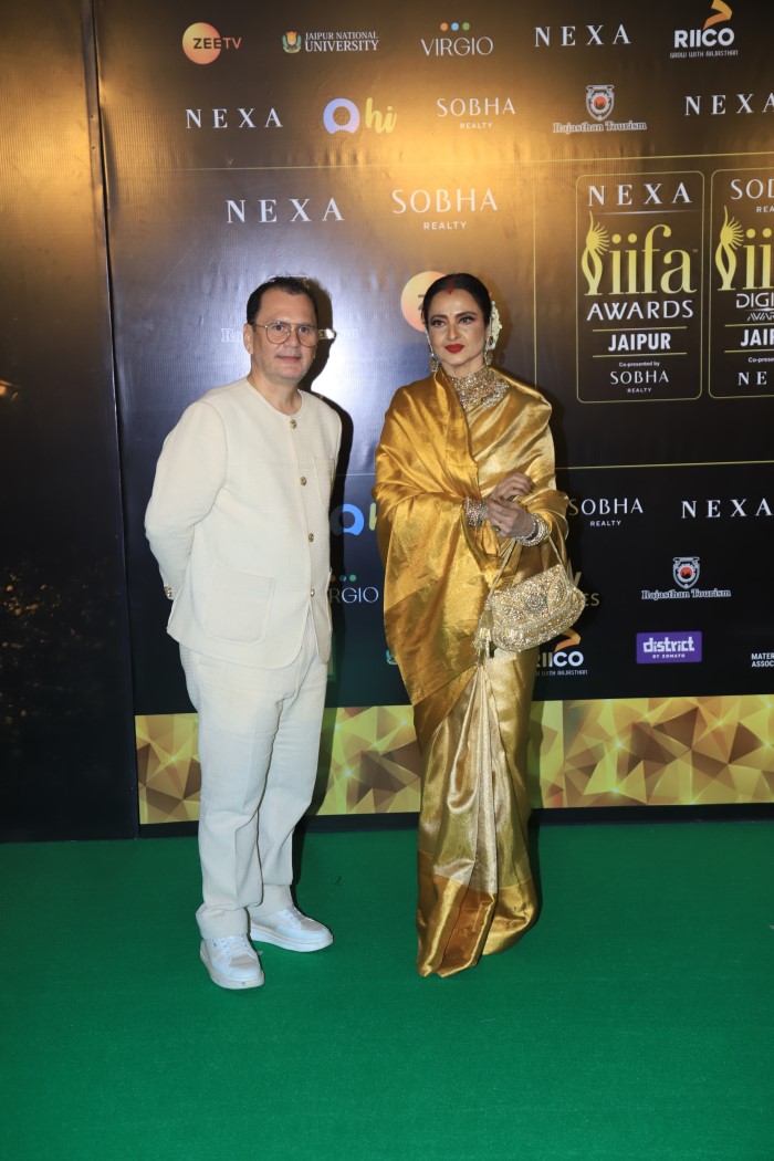 Veteran Actress Rekha Radiates In Stunning Golden Kanjeevaram Saree On Day 2 Of IIFA Awards 2025