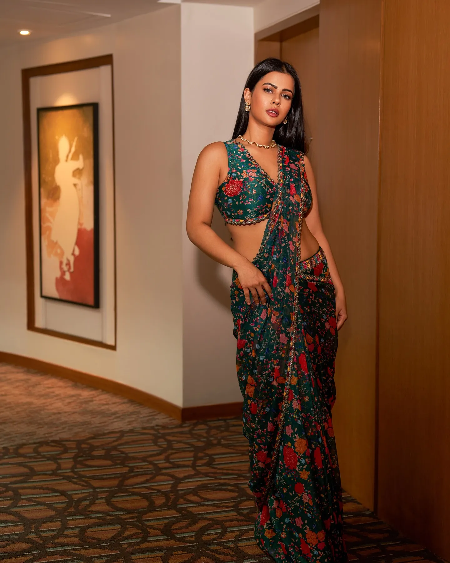 Actress Sharmiela Mandre Oozes Grace in Floral Printed Saree