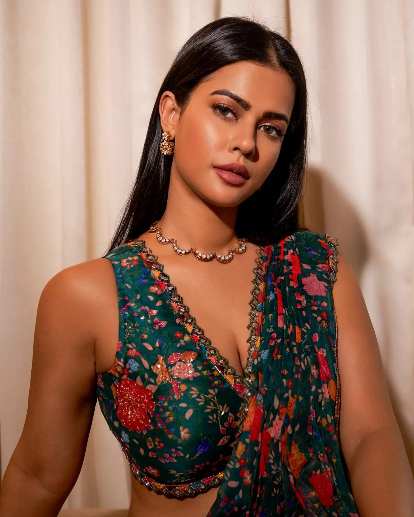 Actress Sharmiela Mandre Oozes Grace in Floral Printed Saree