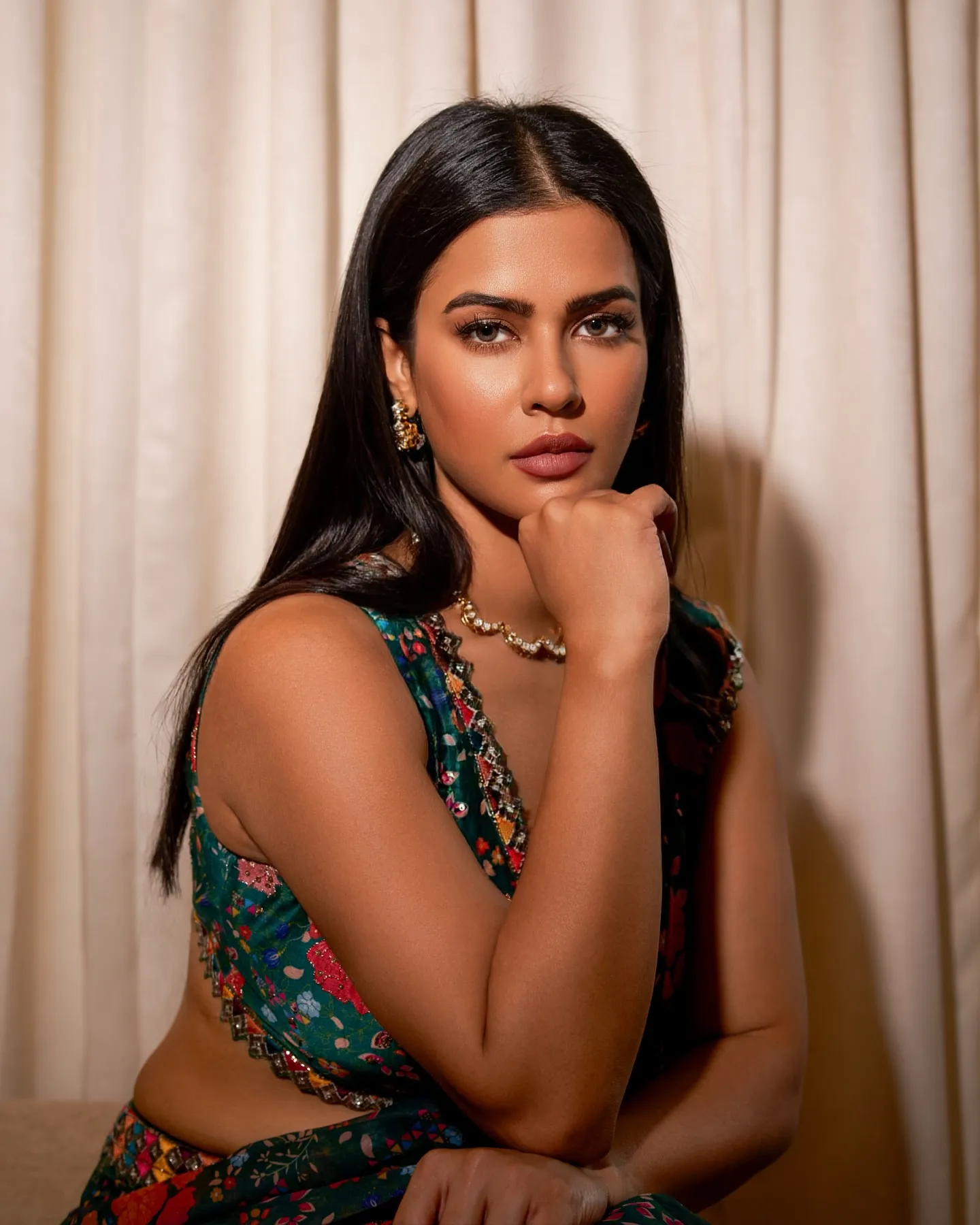 Actress Sharmiela Mandre Oozes Grace in Floral Printed Saree