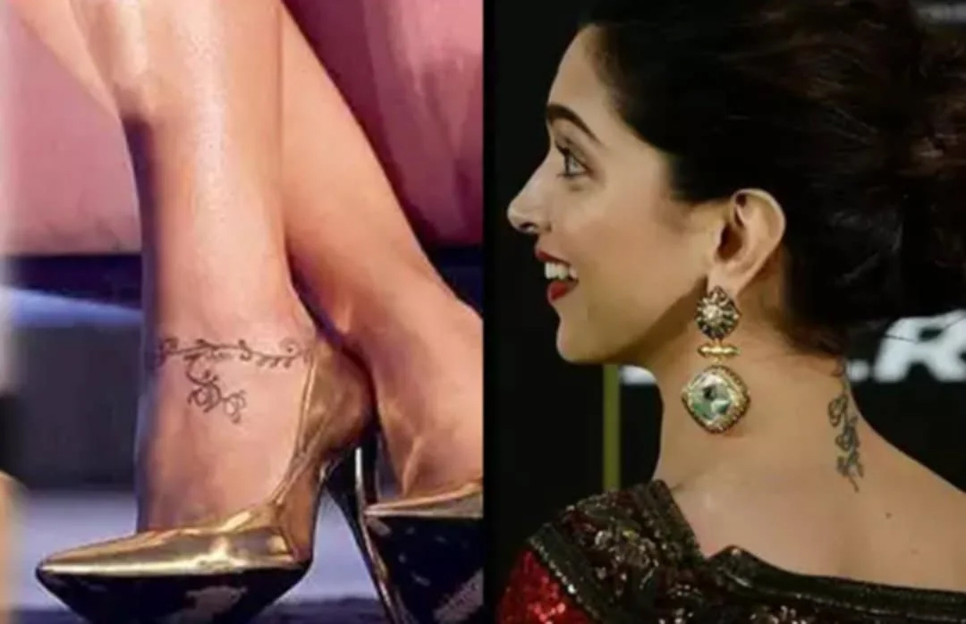 Deepika Padukone: Deepika sports two tattoos—RK on the nape of her neck, a nod to her past relationship with Ranbir Kapoor, and DP on her ankle, representing her initials.