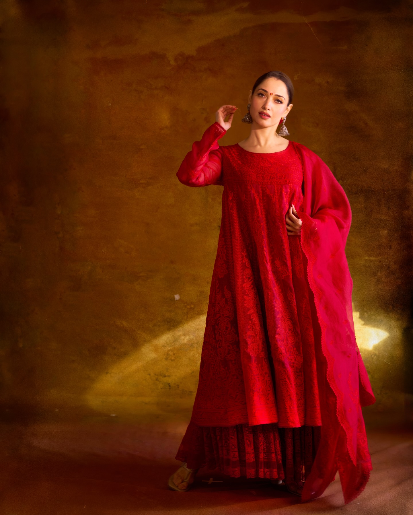 Tamannaah Bhatia in red anarkali suit for Odela -2 promotions
