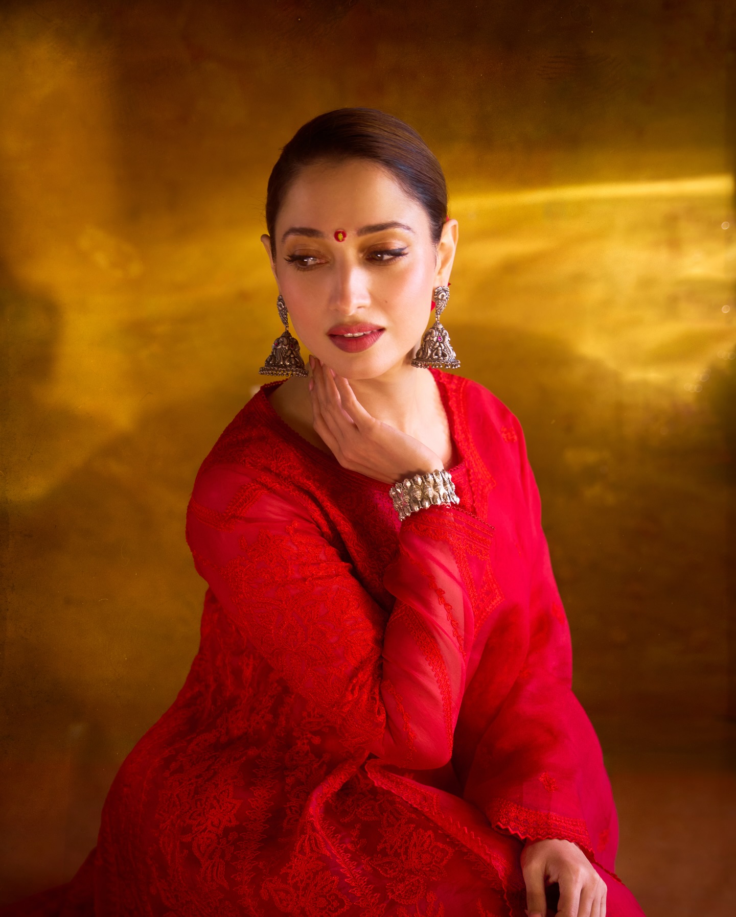 Tamannaah Bhatia in red anarkali suit for Odela -2 promotions