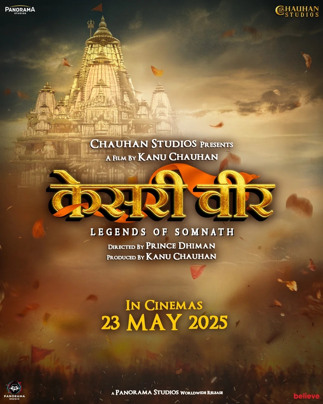 The official poster of Kesari Veer features a majestic backdrop of the iconic Somnath Mandir, symbolizing the film’s cultural depth