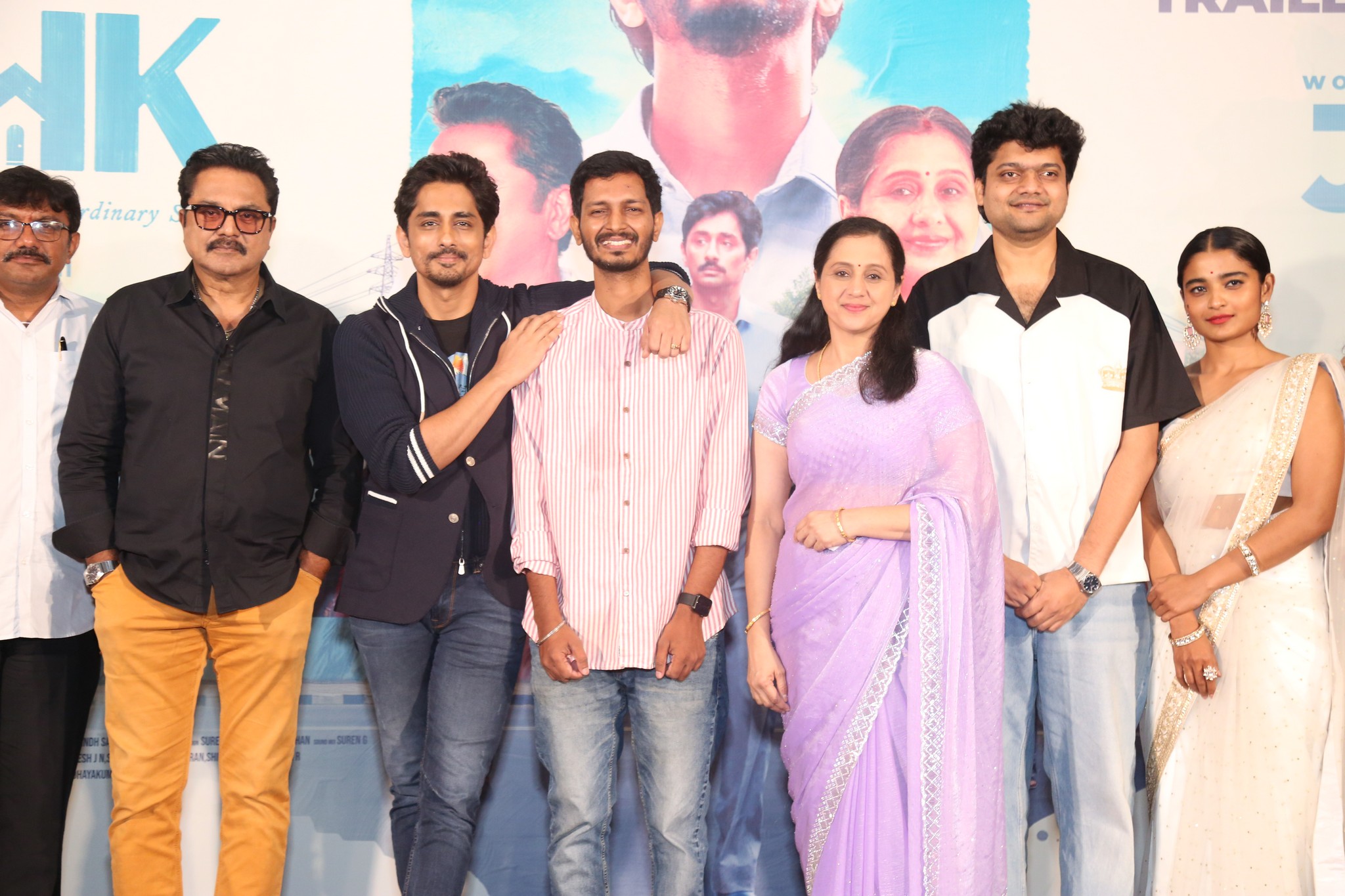 R. Sarathkumar, Siddharth, Devayani, and others posed together during the official media photoshoot