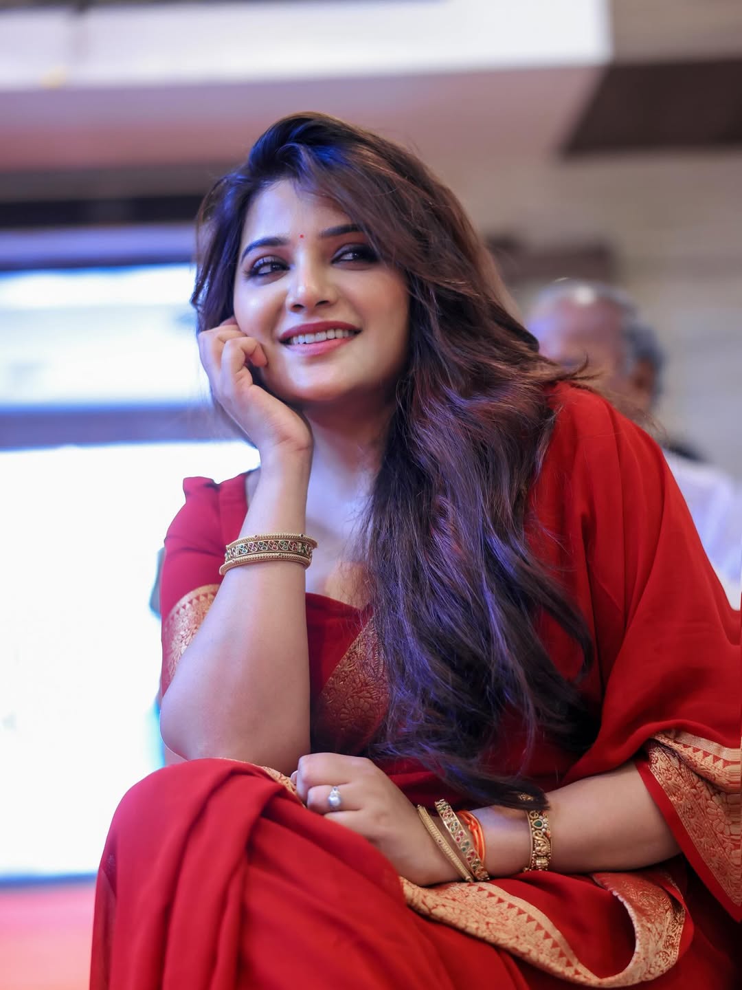 Aathmika in red is pure style goals–effortlessly radiant, with a smile bright enough to rival the spotlight