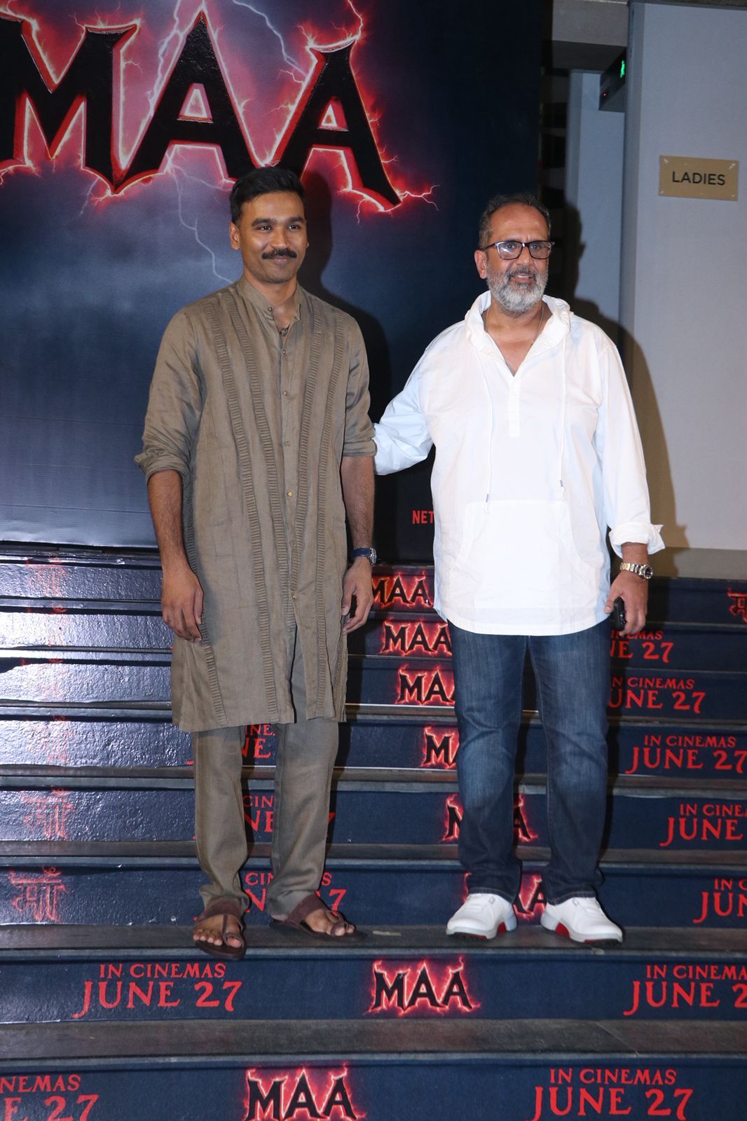 Dhanush was seen with filmmaker Aanand L. Rai, marking their presence at the event