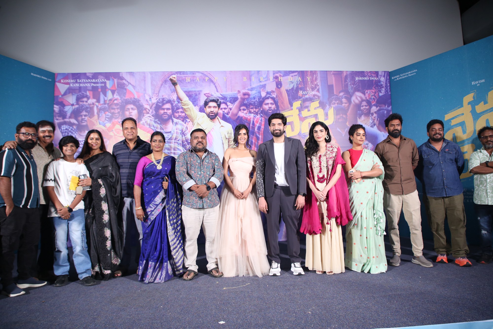 The full cast and crew of Nenu Ready gathered for a media photoshoot, giving a glimpse into the team’s camaraderie and enthusiasm