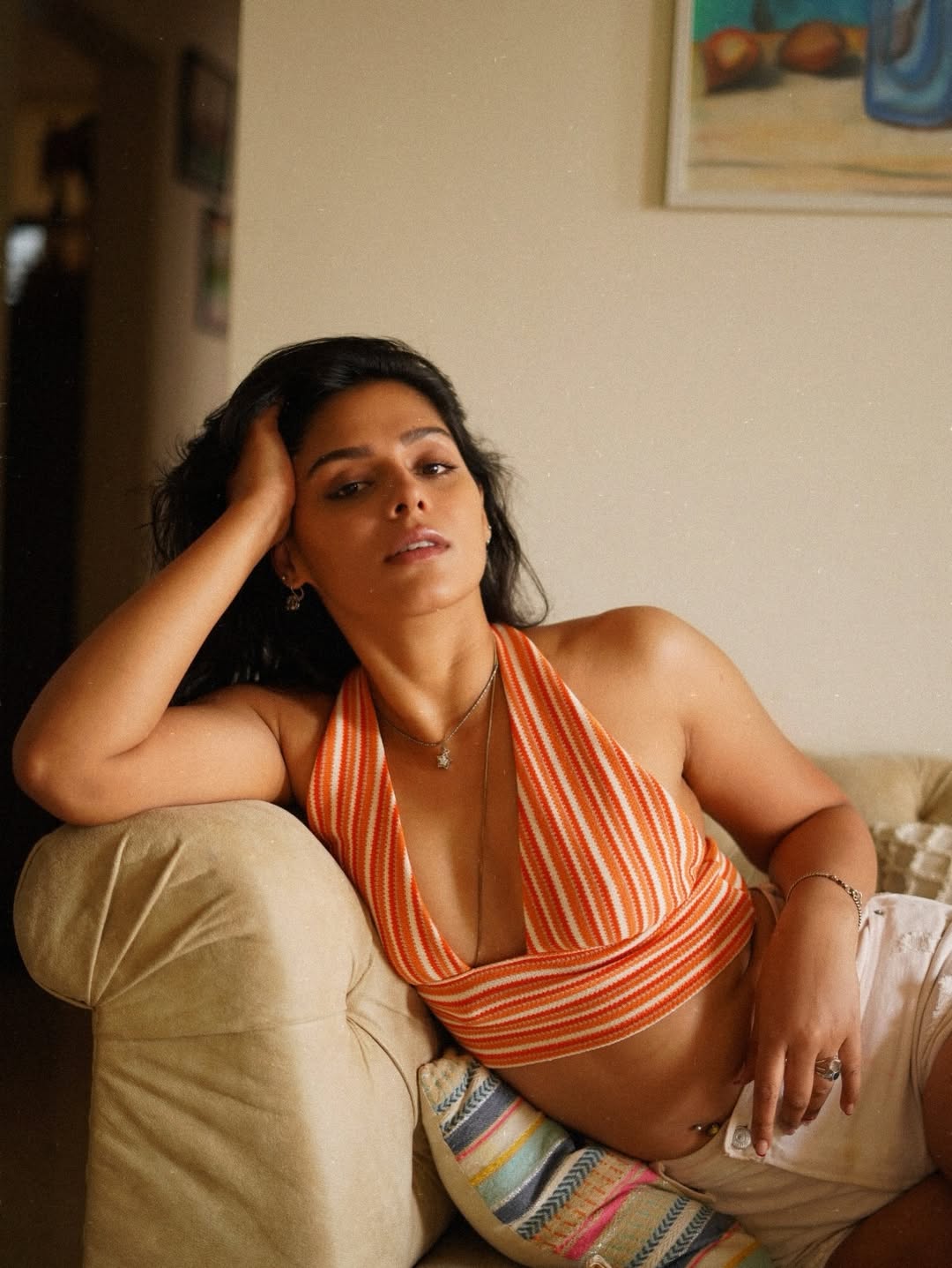 Pranati Rai Prakash adds a glam twist to casual lounging–proving that even a striped crop top can serve high-fashion energy when styled with sass