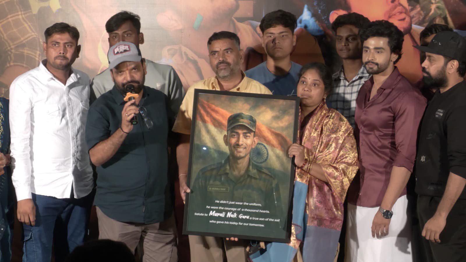 The moment was filled with emotion as Gautam Krishna bowed in respect, making the trailer launch not just a cinematic event but a tribute to real-life heroes