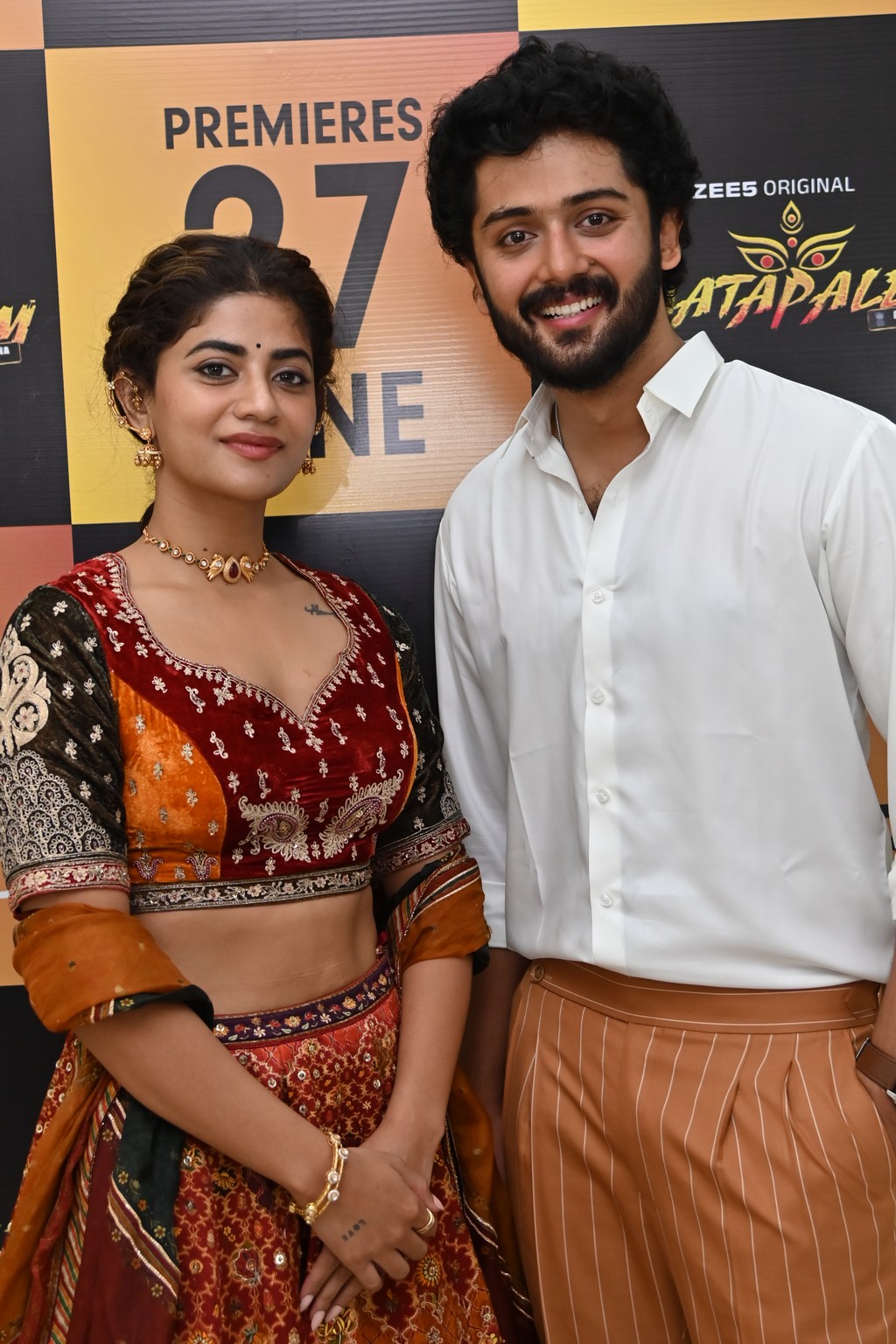 Lead actors Abhignya Vuthaluru and Charan Lakkaraju were all smiles as they addressed the media and posed for photographs