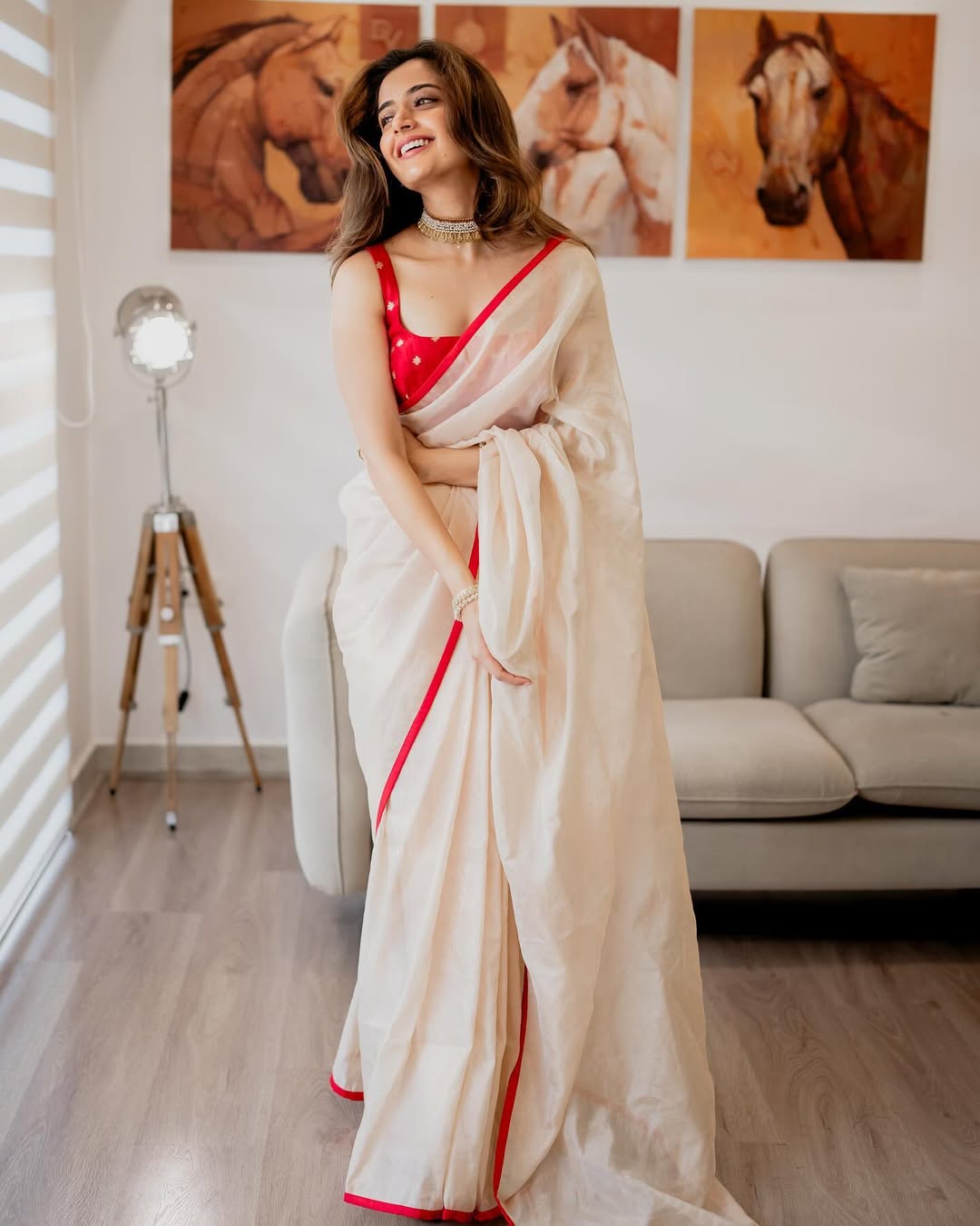 Cream & Red Regal Silk: A playful yet poised celebration of tradition