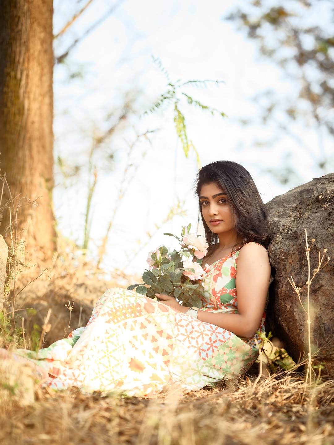 Kavya Shaiva exudes effortless charm in a vibrant, nature-inspired ensemble–proof that even amidst the trees, her style blossoms with humor and grace.