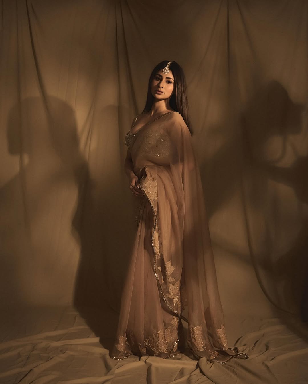 Ethereal beige blooms, sheer festive magic.