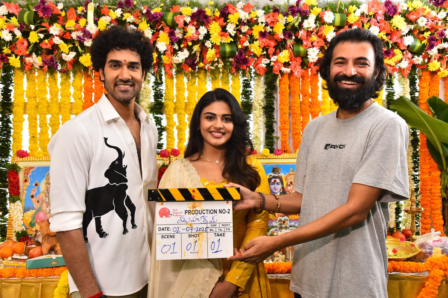 Sangeeth Shobhan and Nayan Sarika captured during the auspicious muhurat shot