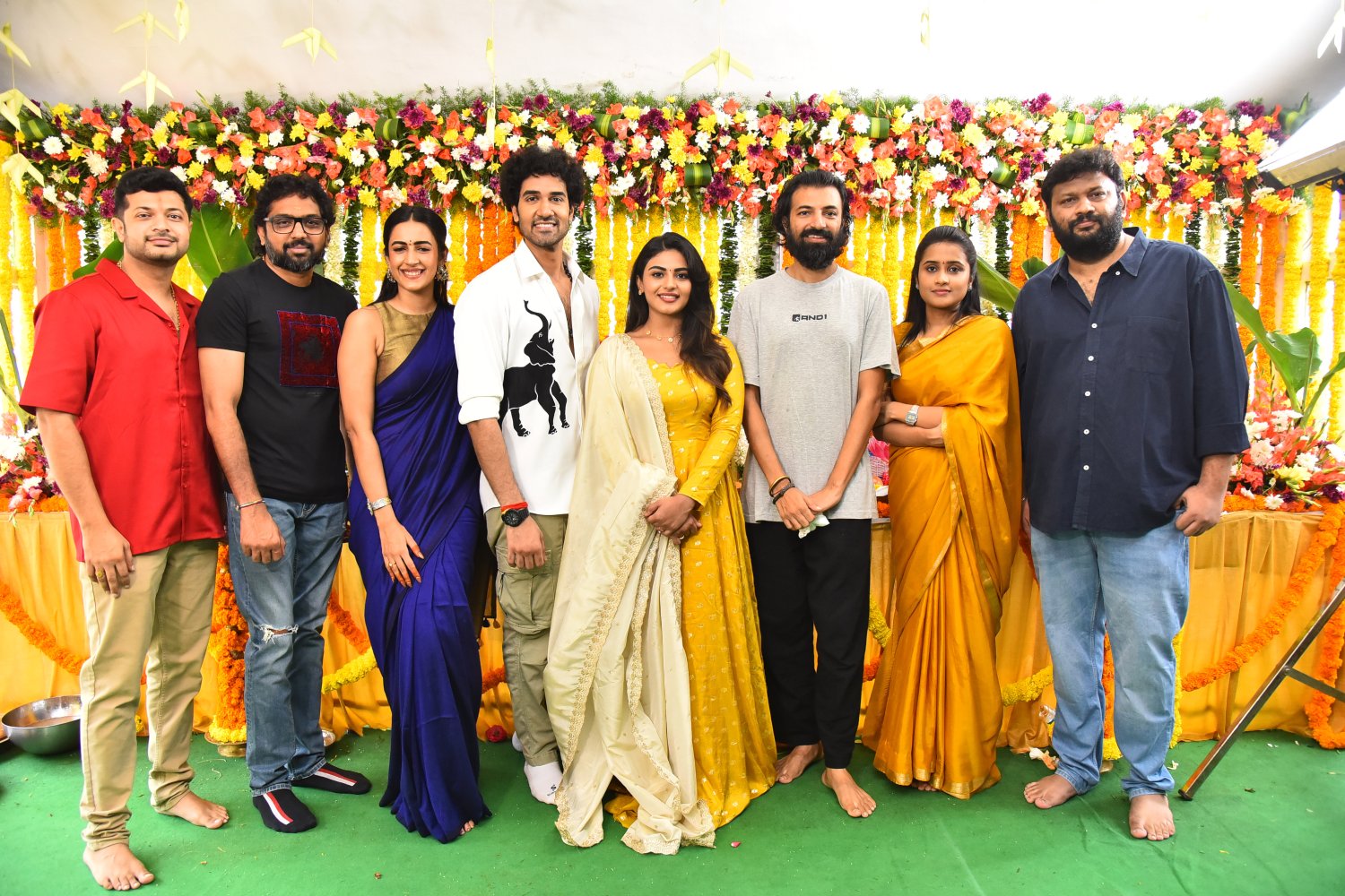 Niharika Konidela, Sangeeth Shobhan, Nayan Sarika, along with the team, pose for a media photoshoot