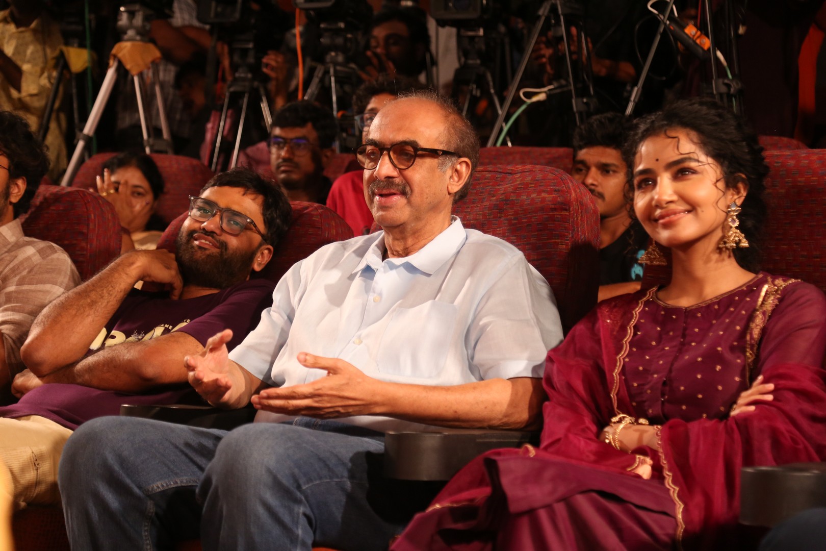 Director Praveen Kandregula, producer Suresh Babu, and lead actress Anupama Parameswaran were seated side-by-side, reflecting the strong collaboration behind the film.