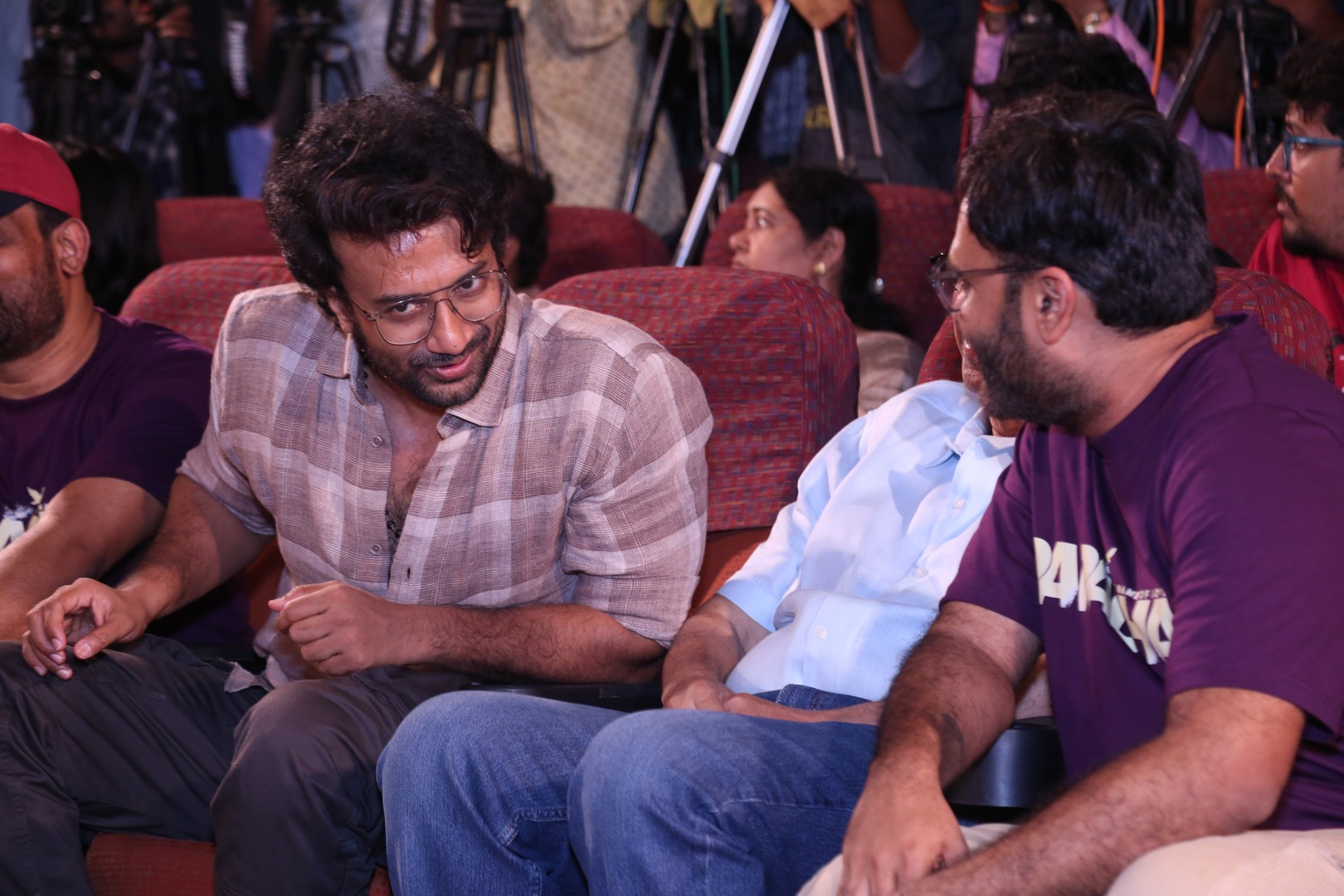 Actor Satya Dev was seen in a deep conversation with Director Praveen Kandregula during the press meet, highlighting the team’s synergy.
