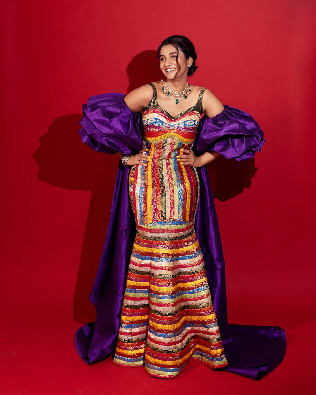 Priya Bhavani Shankar channels haute couture with a splash of fun, proving that bold prints and big sleeves are the new black–because who says fashion can’t have a sense of humor?